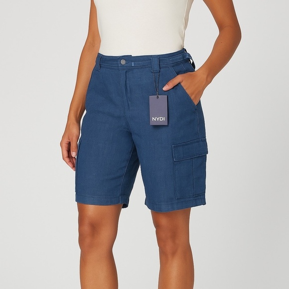NWT NYDJ cargo bermuda shorts linen in blue horizon, - Picture 1 of 8